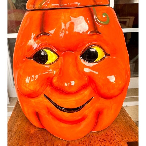 VTG Halloween Anthropomorphic Pumpkin Cookie Jar Ceramic Happy Jack O Lantern - Picture 2 of 12